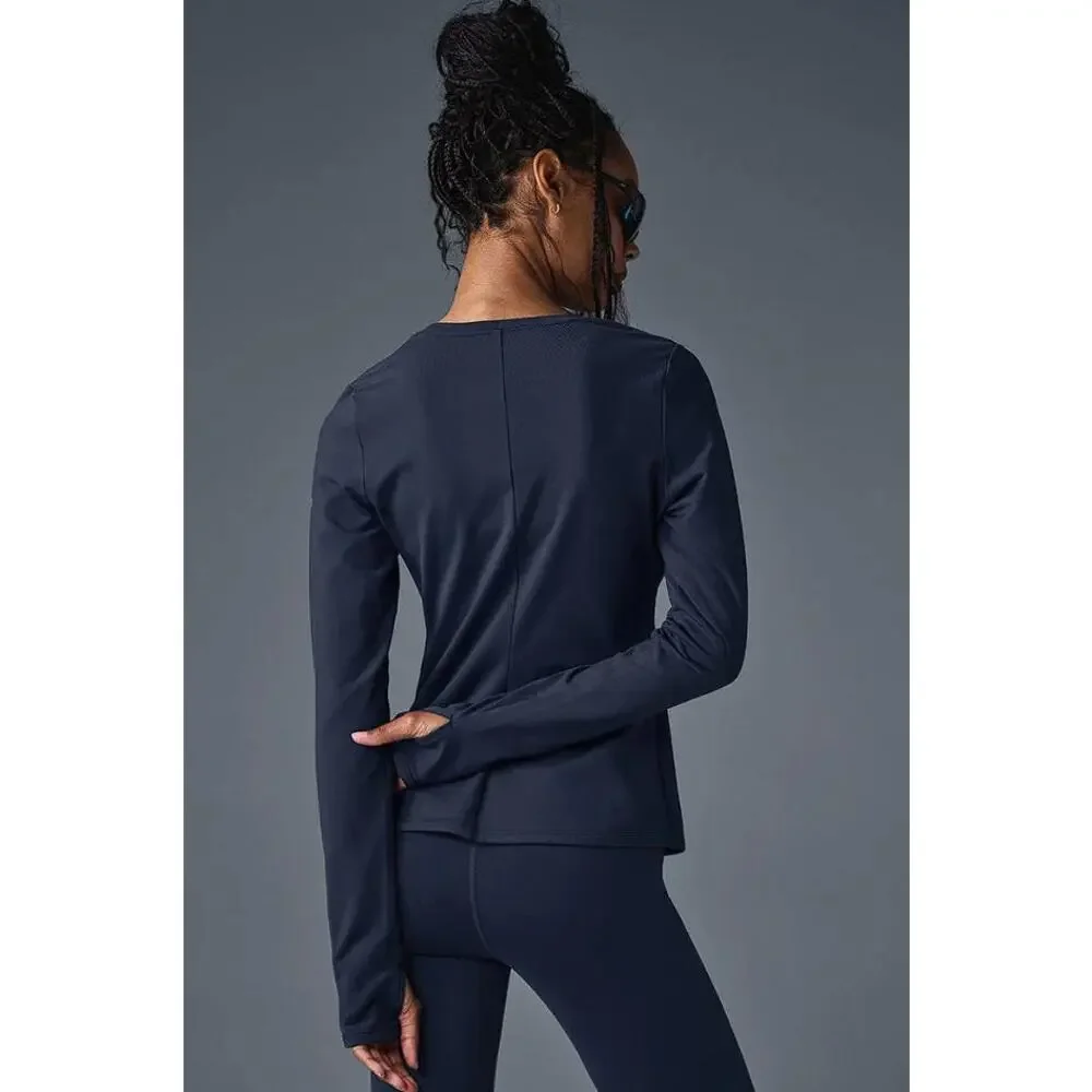 ALO YOGA Women's Airbrush Winter Warm Nocturne Long Sleeve Size L In Navy